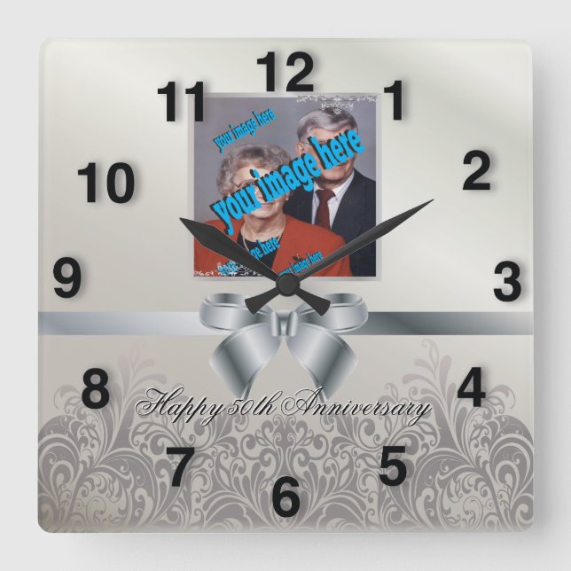  Silver Stylish 🕰️ 25th Anniversary Special Square Wall Clock (Front)