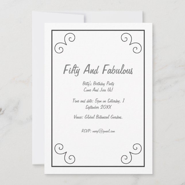 Silver Stylish Frame Fifty And Fabulous Birthday  Invitation (Front)