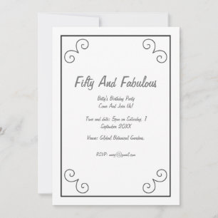 Silver Stylish Frame Fifty And Fabulous Birthday  Invitation