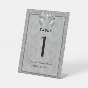 Silver & Stylish Glitter Wedding Table Number Pedestal Sign