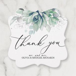 Silver Succulents Greenery Wedding Thank You Favour Tags