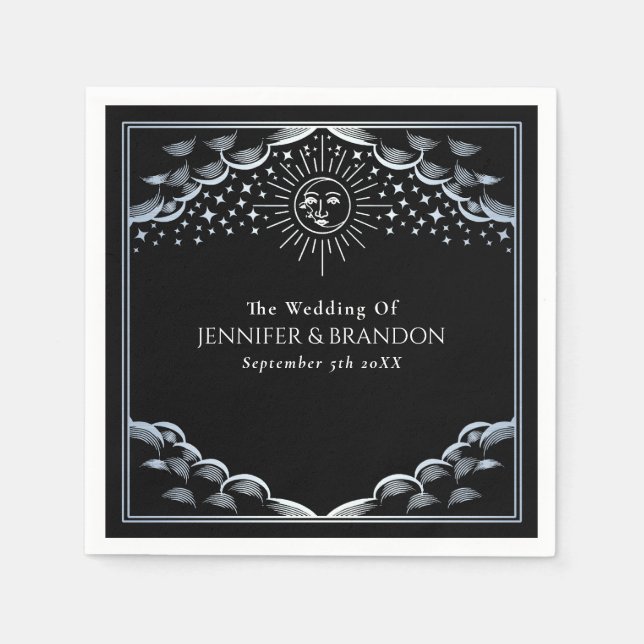 Silver Sun and Moon Tarot Card Wedding  Napkin (Front)
