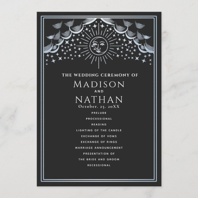 Silver Sun and Moon Tarot Wedding Programme (Front)