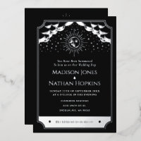Silver Sun Moon Tarot Wedding Details Invitation