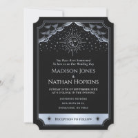 Silver Sun Moon Tarot Wedding QR Code Invitation