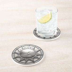 Silver Sunshine Face Circle Coaster