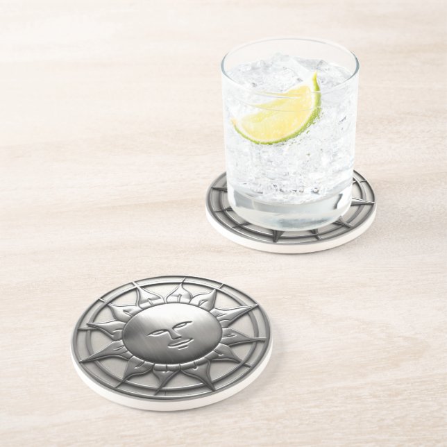Silver Sunshine Face Circle Coaster (Side)
