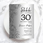 Silver Surprise 30th Birthday Invitation<br><div class="desc">Silver Surprise 30th Birthday Party Invitation. Glam feminine design featuring botanical accents and typography script font. Simple floral invite card perfect for a stylish female surprise bday celebration. Can be customised to any age. Printed Zazzle invitations or instant download digital printable template.</div>