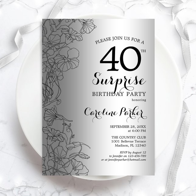 Silver Surprise 40th Birthday Party Invitation (Creator Uploaded)