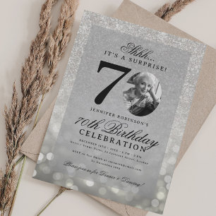 Silver SURPRISE Photo Glam 70th Birthday  Invitation