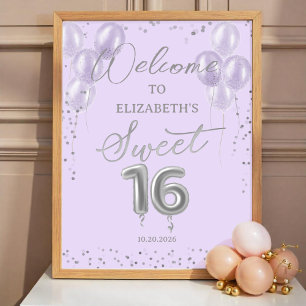 Silver Sweet 16 Balloons Lavender Welcome Sign 