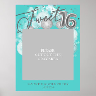 Silver Sweet 16 Bday Balloons Photo Prop Teal Poster