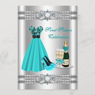 Silver Sweet Sixteen Gown 5x7 Invite