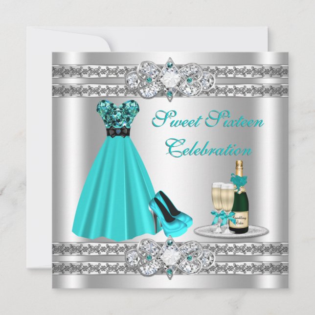 Silver Sweet Sixteen Gown Invite (Front)