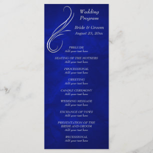 Silver Swirl Bright Blue Wedding Program Programme