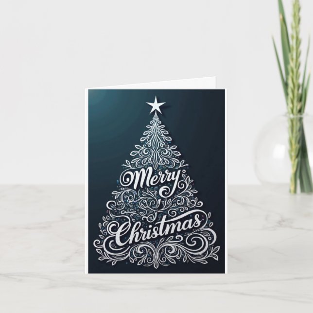 Silver Swirl Tree – Merry Christmas Holiday Card (Front)
