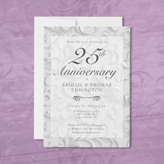 Silver Swirls 25th Wedding Anniversary Invitation (Silver Swirls (Damask) 25th Wedding Anniversary Invitation)