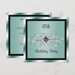 Silver Swirls & Diamond 18th Birthday Party Invitation