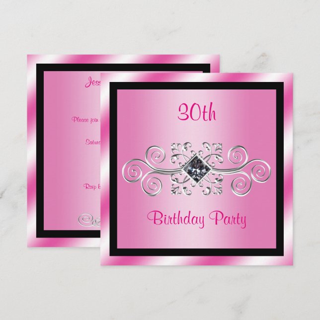 Silver Swirls & Diamond 30th Birthday Party Invitation (Front/Back)