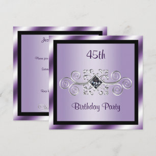 Silver Swirls & Diamond 45th Birthday Party Invitation