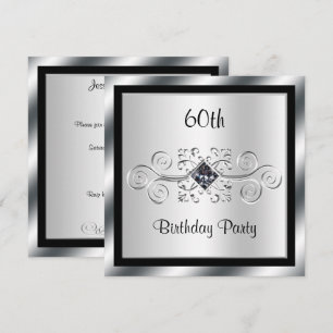 Silver Swirls & Diamond 60th Birthday Party Invitation