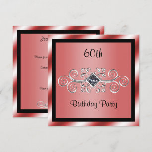Silver Swirls & Diamond 60th Birthday Party Invitation