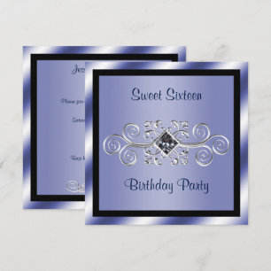 Silver Swirls & Diamond Sweet 16 Birthday Party Invitation