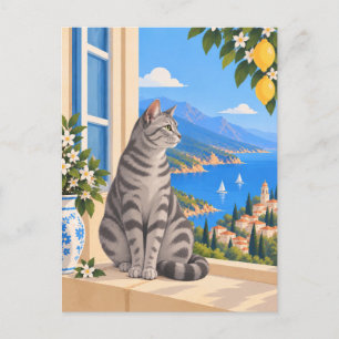 Silver Tabby American Shorthair Coastal Postcard