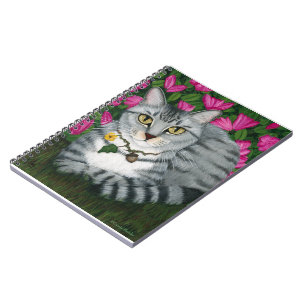 Silver Tabby Cat Garden Cat Art Notebook
