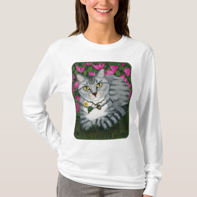 Silver Tabby Cat Garden Cat Fantasy Art Shirt (Front)