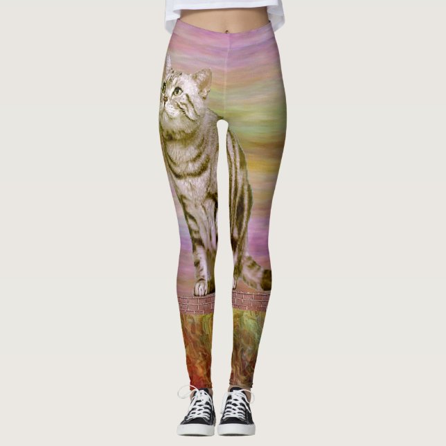 Silver Tabby Cat Leggings (Front)