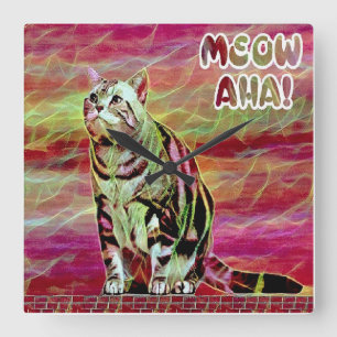 Silver Tabby Cat Square Wall Clock