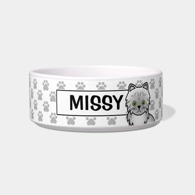 Silver Tabby Chinchilla Colour Persian Cat & Name Bowl (Front)