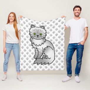 Silver Tabby Chinchilla Grey Persian Cat & Paws Fleece Blanket