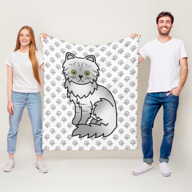 Silver Tabby Chinchilla Grey Persian Cat & Paws Fleece Blanket (In Situ)