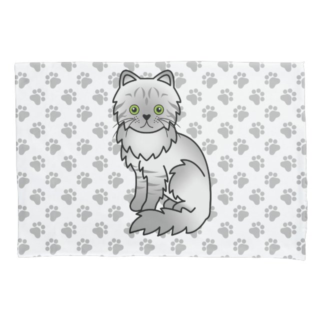 Silver Tabby Chinchilla Grey Persian Cat & Paws Pillowcase (Front)