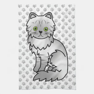 Silver Tabby Chinchilla Grey Persian Cute Cat Tea Towel