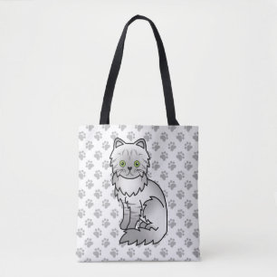 Silver Tabby Chinchilla Persian Cute Cat & Paws Tote Bag
