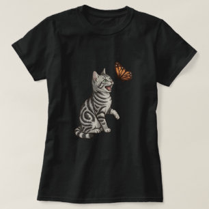 Silver Tabby Kitten Chasing Butterfly T-Shirt