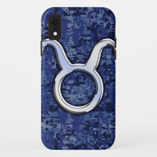 Silver Taurus Zodiac Sign Navy Blue Digital Camo Case-Mate iPhone Case