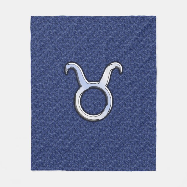 Silver Taurus Zodiac Sign Navy Blue Digital Camo Fleece Blanket (Front)