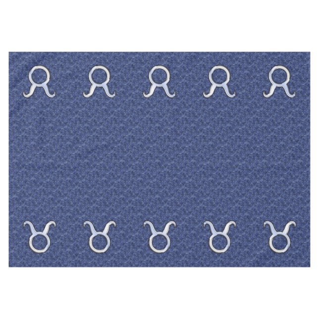 Silver Taurus Zodiac Sign Navy Blue Digital Camo Tablecloth (Front (Horizontal))