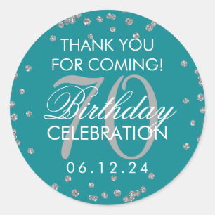 Silver Teal 70th Birthday Thank You Confetti Classic Round Sticker