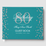 Silver Teal 80th Birthday Party Glitter Confetti Guest Book<br><div class="desc">Elegant 80th Birthday Party Silver Glitter Confetti Teal template.</div>