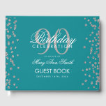 Silver Teal 90th Birthday Glitter Confetti Guest Book<br><div class="desc">Elegant 90th Birthday Party Silver Glitter Confetti Teal template.</div>