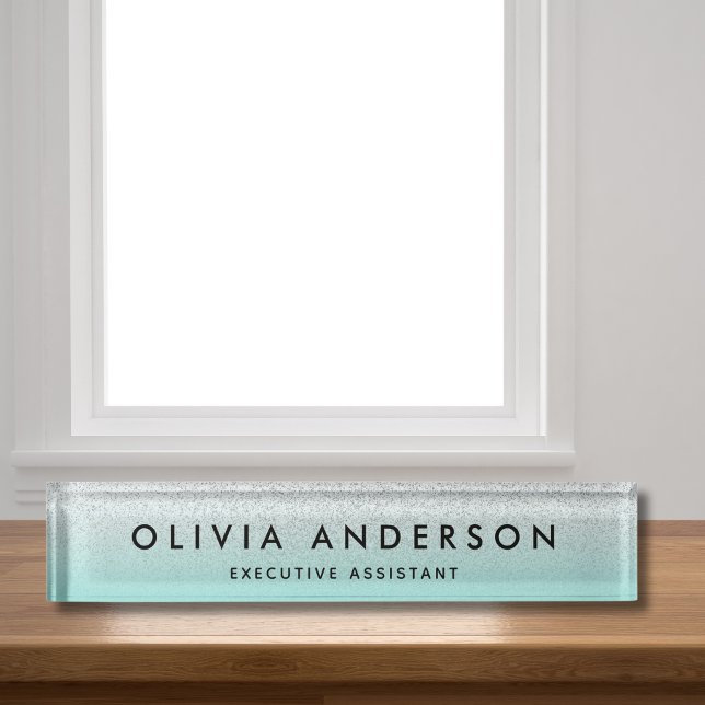 Silver teal blue green Glitter Ombre Name Nameplate (Creator Uploaded)