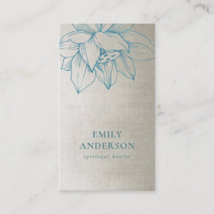 SILVER TEAL BLUE LOTUS SIMPLE REIKI SPIRITUAL HEAL BUSINESS CARD