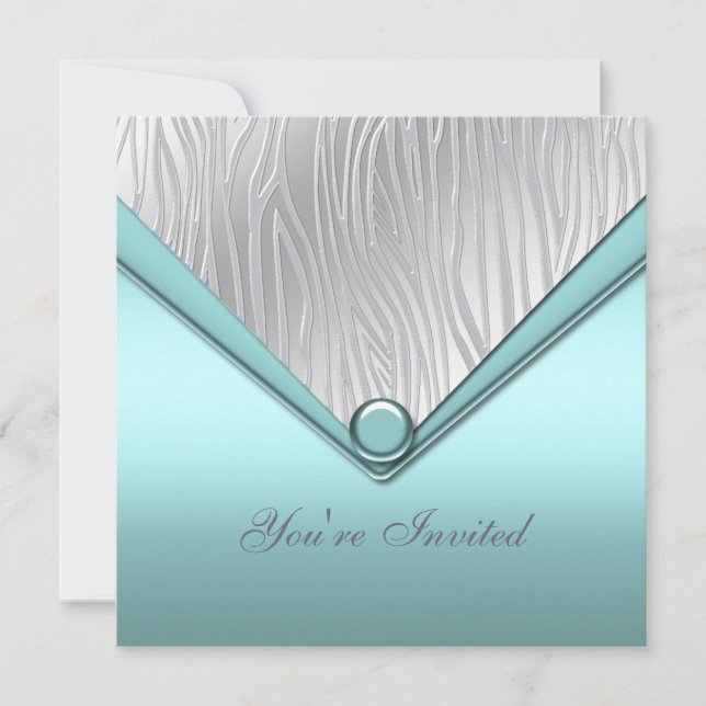 Silver Teal Blue Party Invitation (Front)