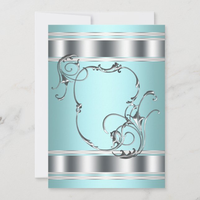 Silver Teal Blue Party Invitation Template (Front)
