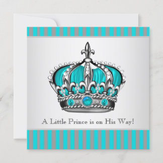 Silver Teal Blue Prince Baby Shower Invitation